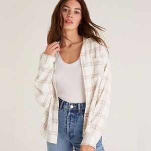 Z Supply Cream and White Clio Plaid Button Down Shirt NWOT